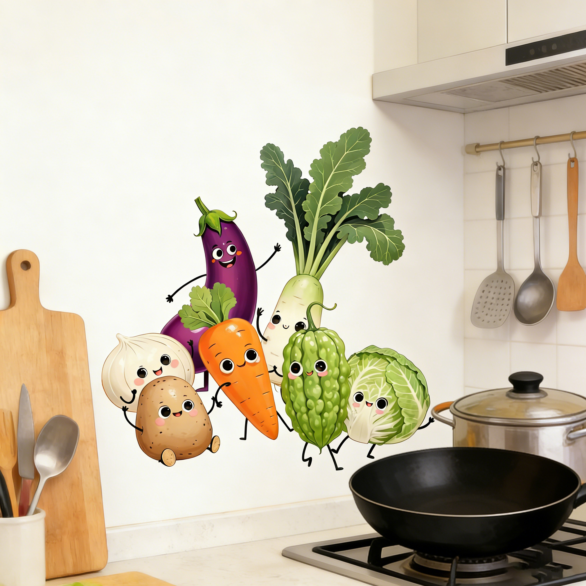 Commercial Kitchen Fridge - Emotionally Expressive Vegetable Wall Stickers for
