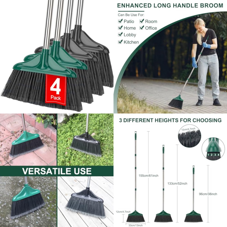Commercial Kitchen Broom - 4 PCS Heavy Duty Broom Outdoor/Indoor