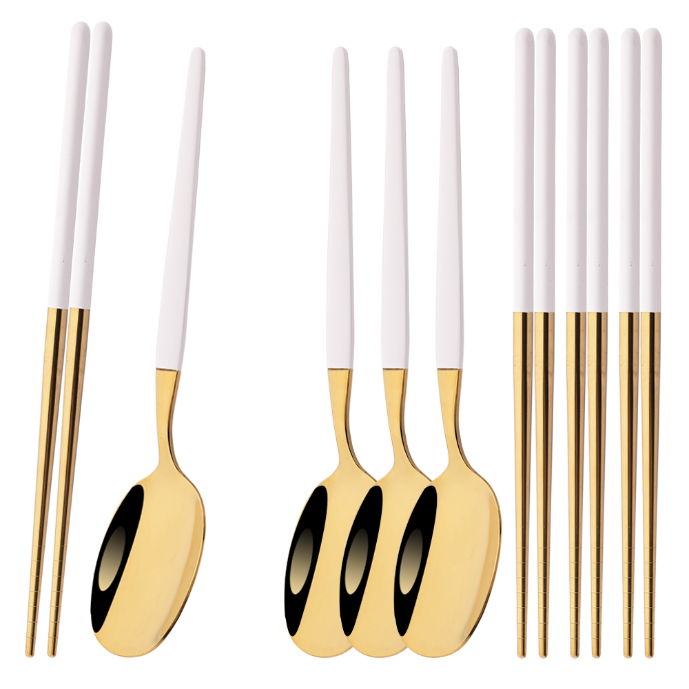 8Pcs Korean White Golden Dinne - Commercial Kitchen Set บทวิจารณ์และราคา