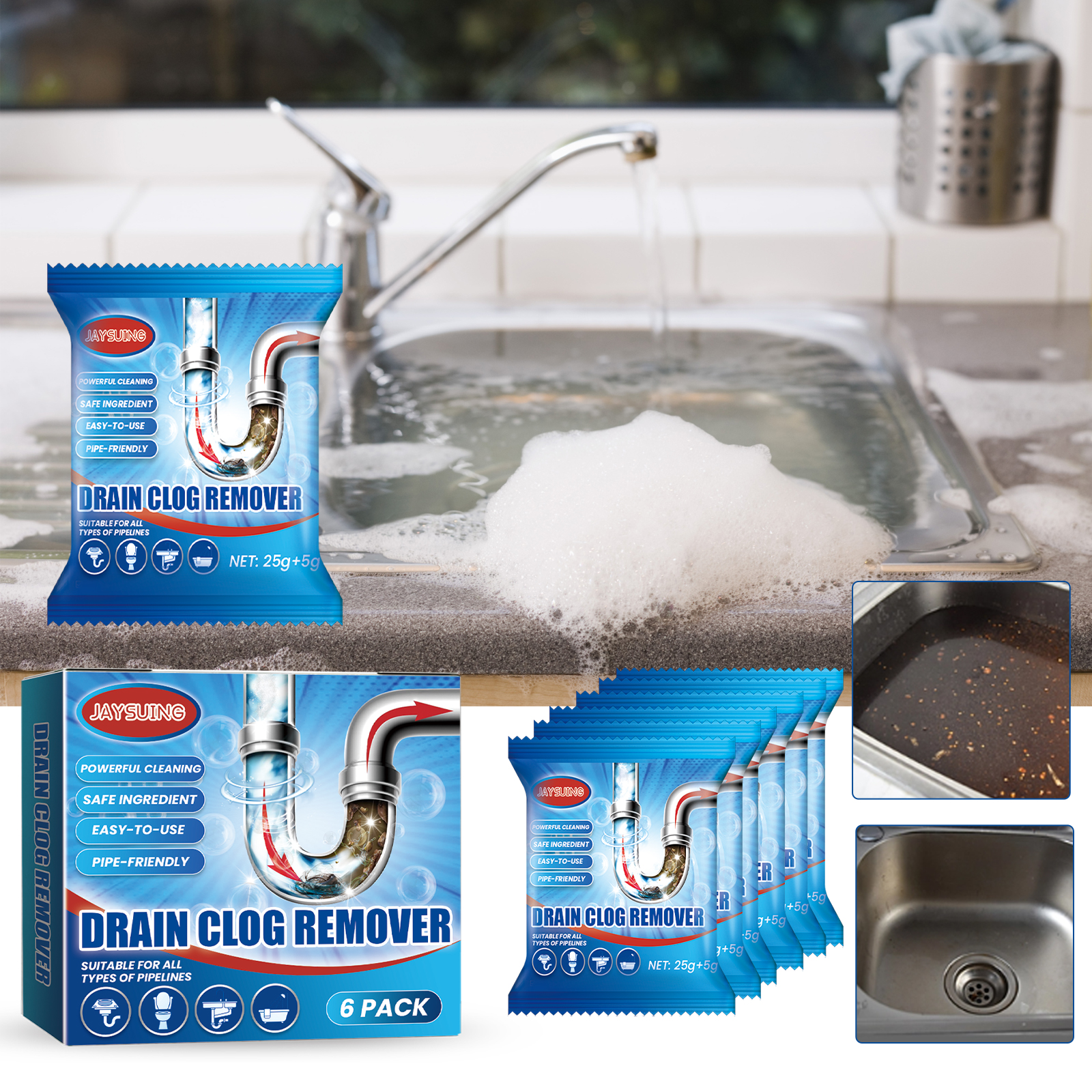 Drain Cleaner Powder Fast Acti - Commercial Kitchen Grease Cleaner บทวิจารณ์และราคา