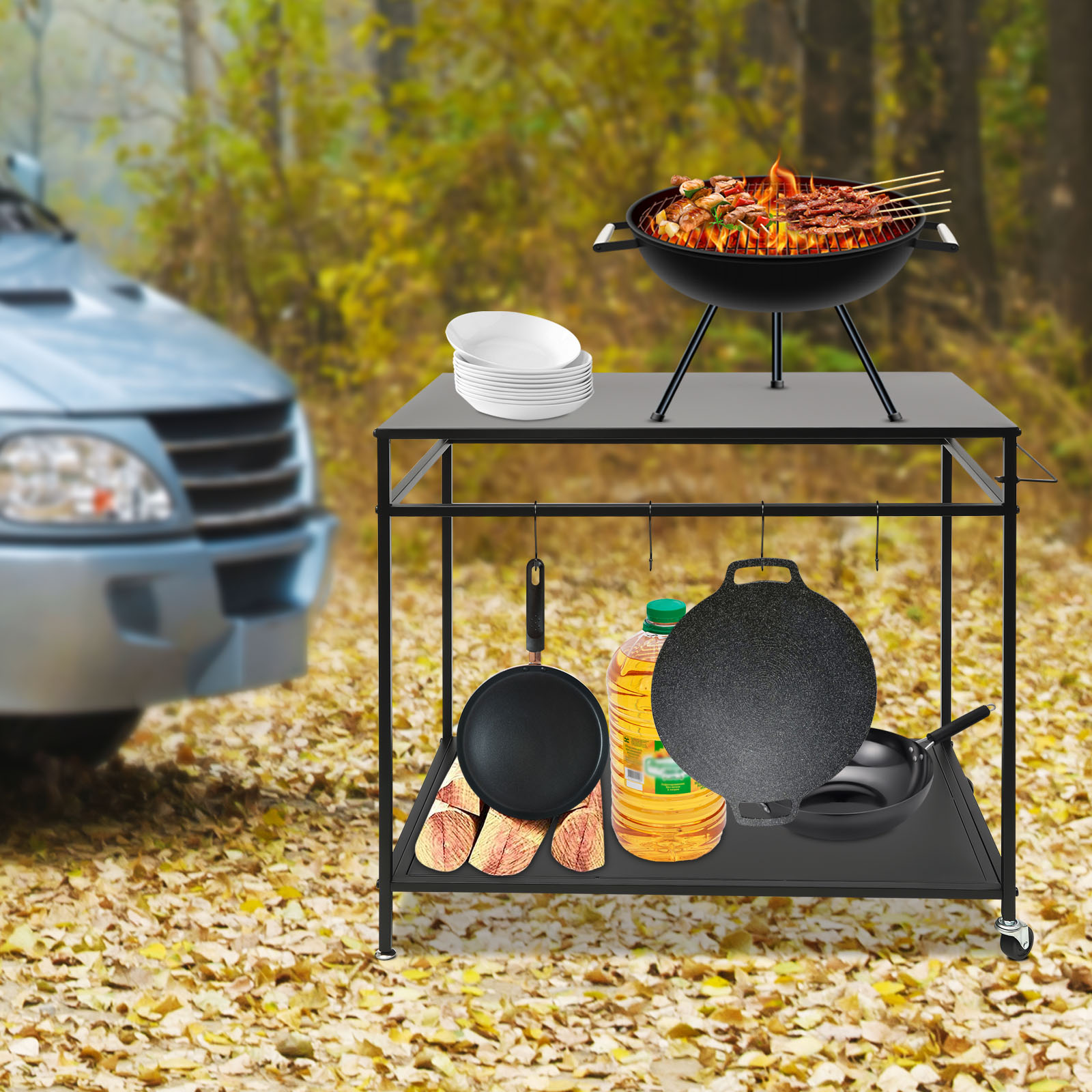 Double-Shelf Movable Cooking T - Commercial Kitchen Tables บทวิจารณ์และราคา