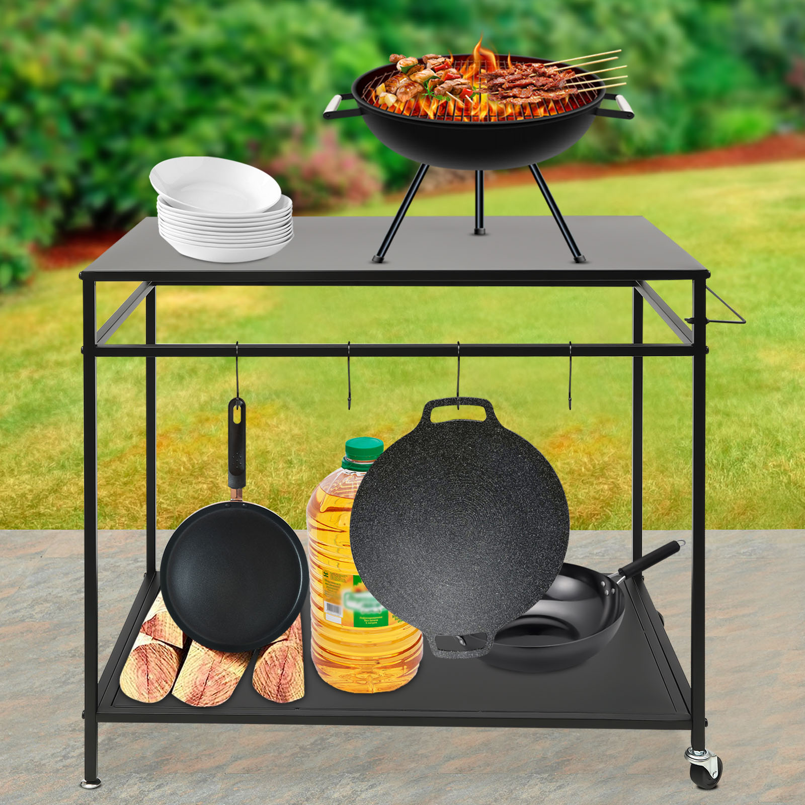 Double-Shelf Movable Cooking T - Commercial Kitchen Tables บทวิจารณ์และราคา