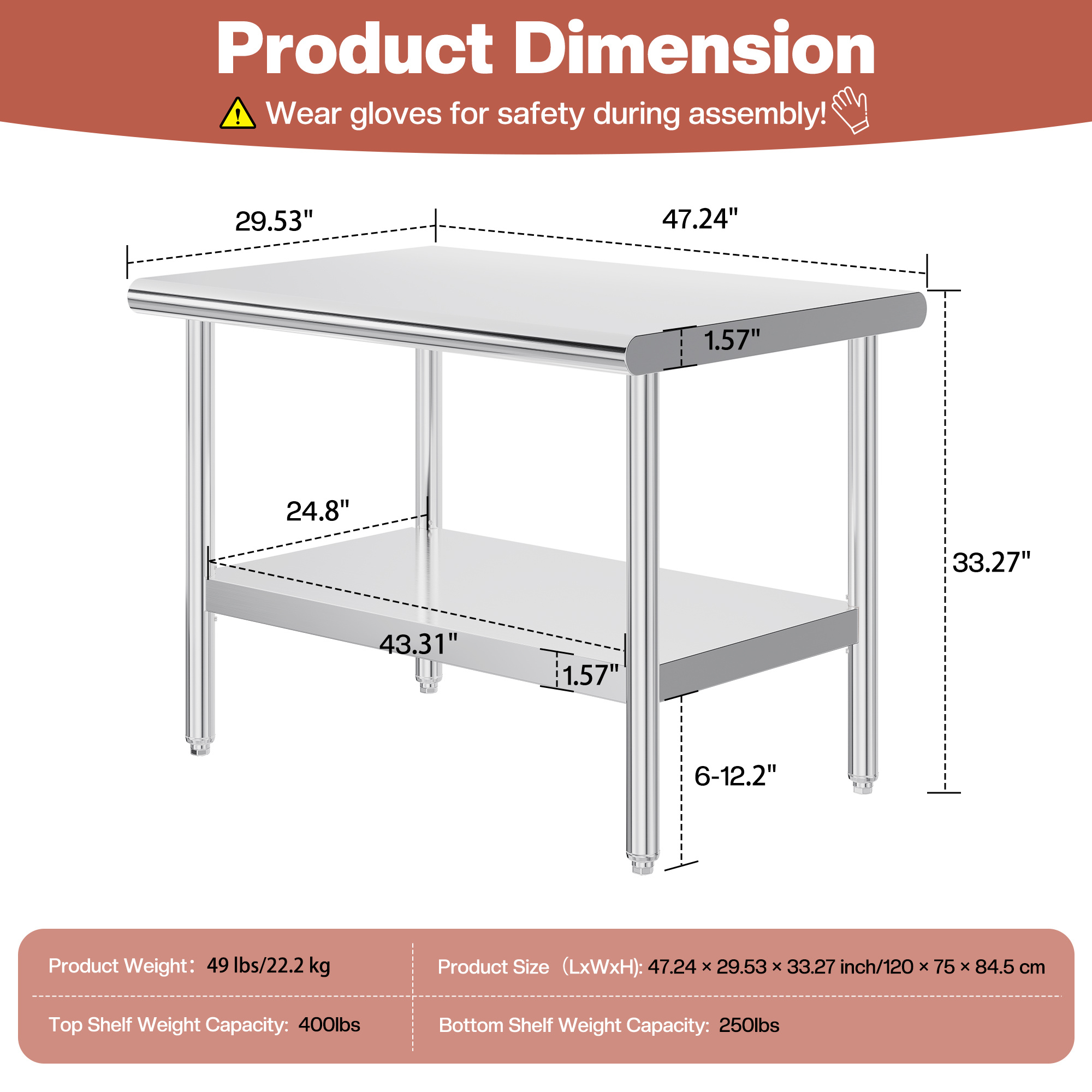 30×48–30×108 Inch Stainless St - Commercial Kitchen Tables บทวิจารณ์และราคา