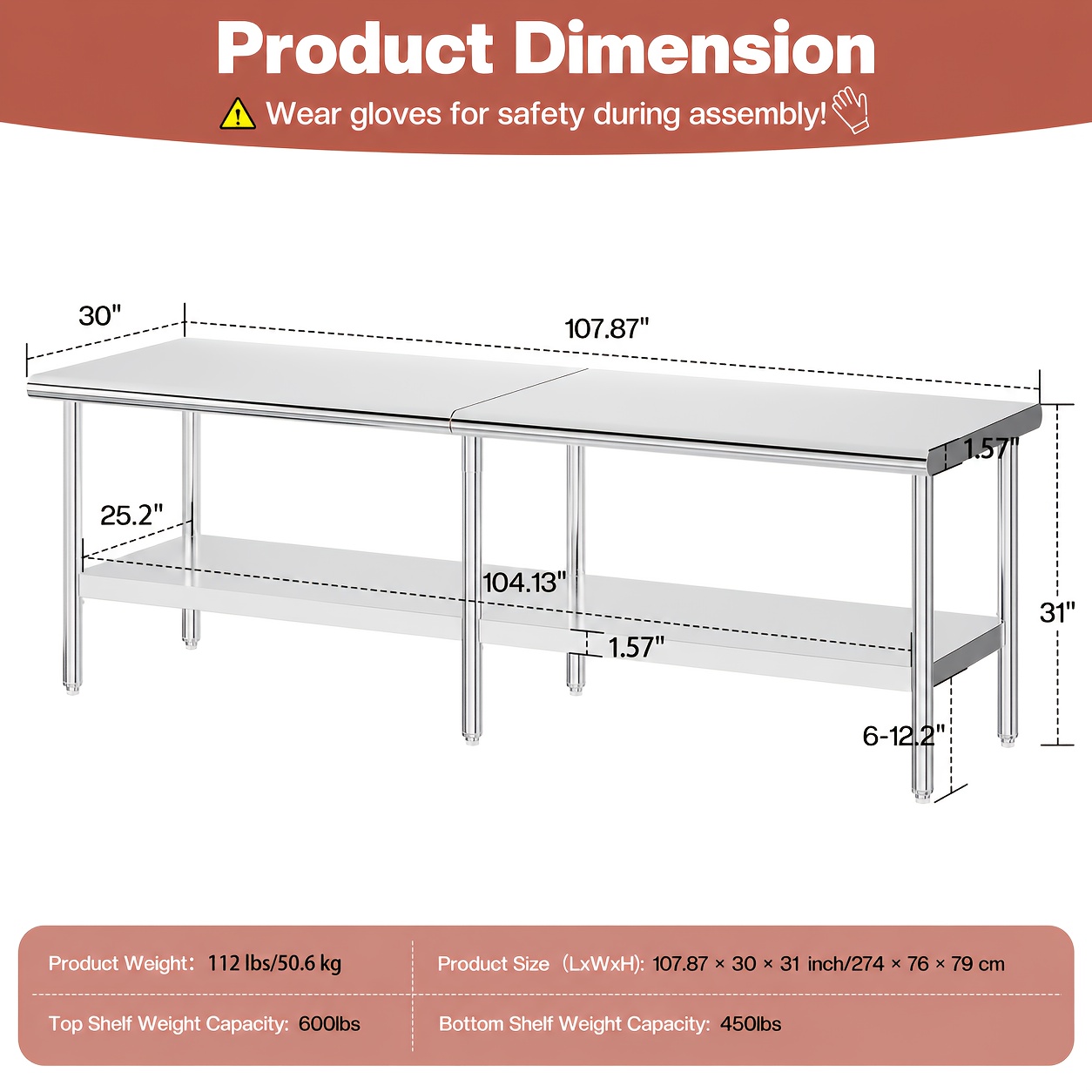 30×48–30×108 Inch Stainless St - Commercial Kitchen Tables บทวิจารณ์และราคา
