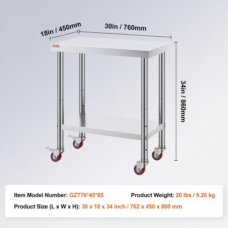 Work table 762 x 457.2 x 863.6 - Commercial Kitchen Tables บทวิจารณ์และราคา