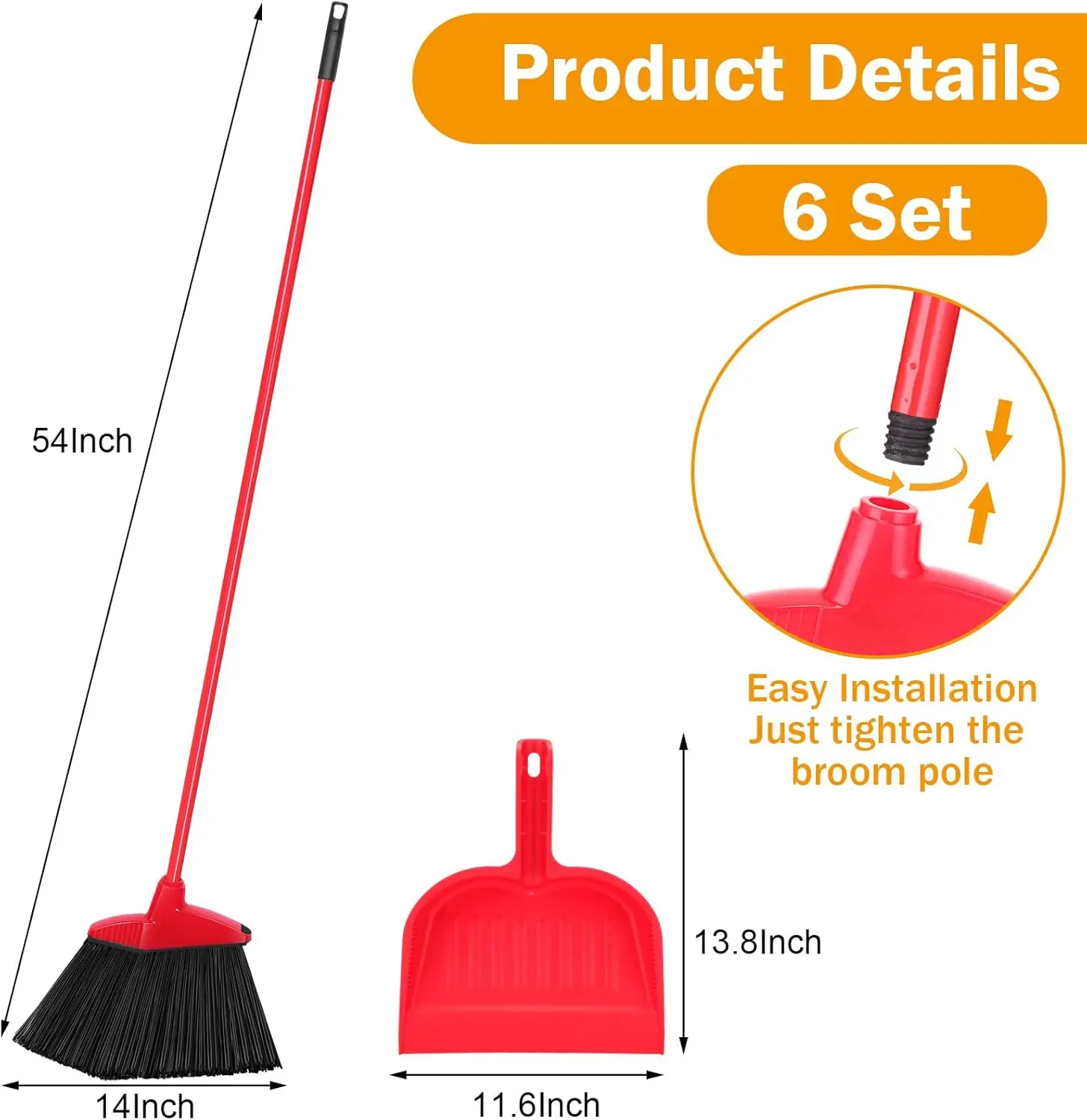 Red 6 Piece Broom Dustpan Set  - Commercial Kitchen Broom บทวิจารณ์และราคา