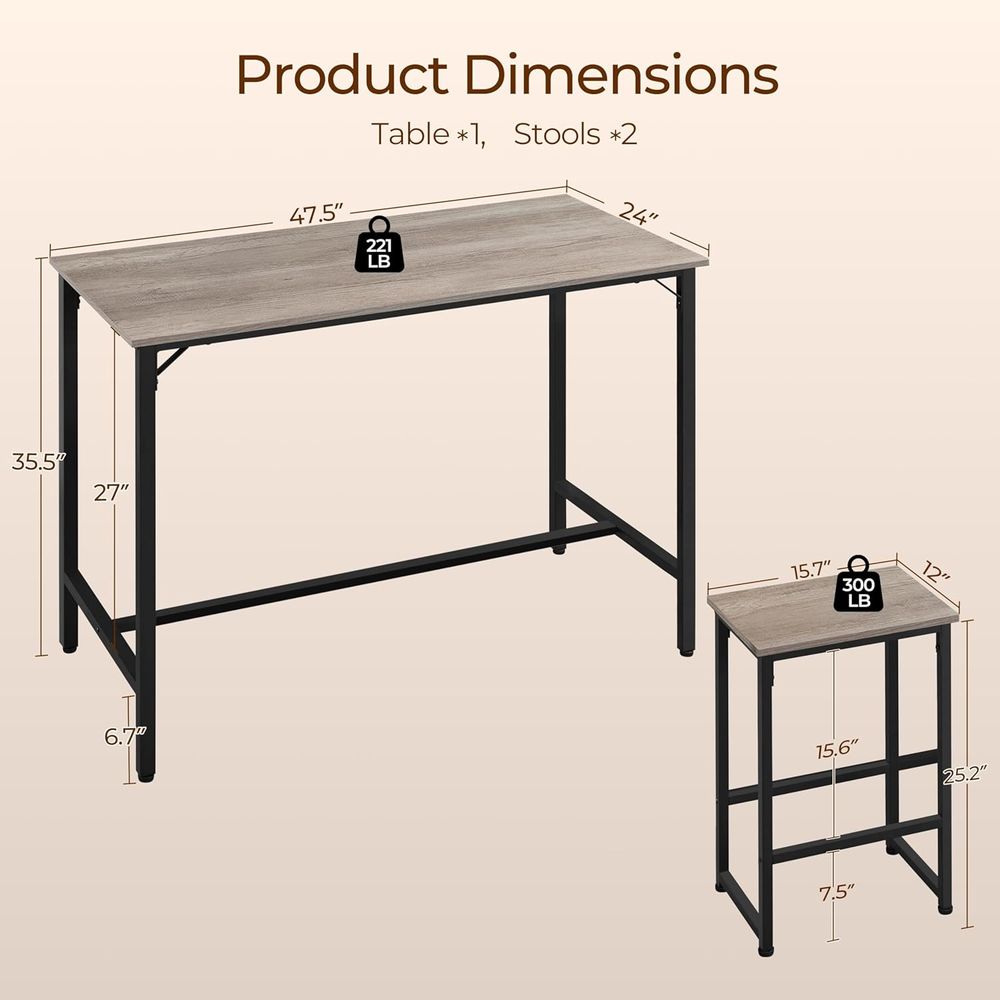 3 Piece Dining Table Set, 47.5 - Commercial Kitchen Small Space บทวิจารณ์และราคา