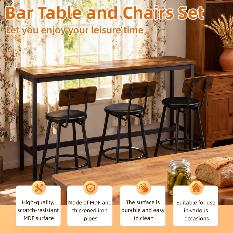 Industrial Bar Table Set for 3 - Commercial Kitchen Small Space บทวิจารณ์และราคา