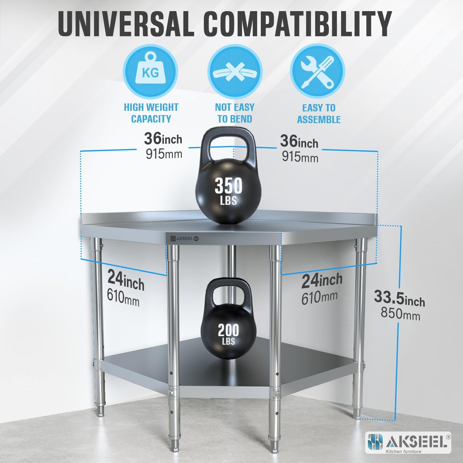 Stainless Steel Corner Work Ta - Commercial Kitchen Tables บทวิจารณ์และราคา