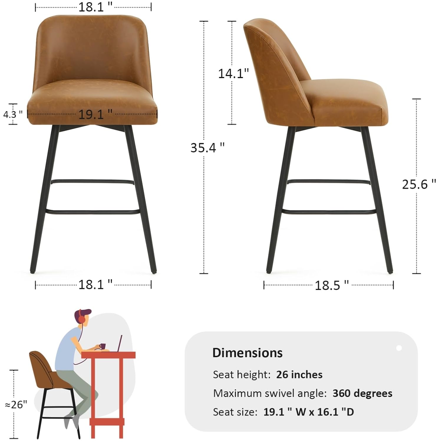 360°Swivel Counter Height Bar  - Commercial Kitchen Set บทวิจารณ์และราคา